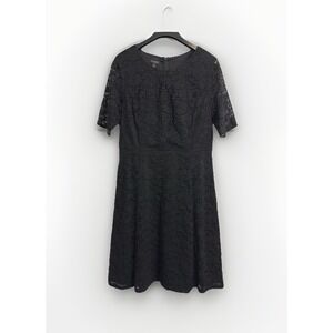 Talbots Lace Dress Black Lined 1/2 Sleeve Women's 10 A-line Fit & Flare